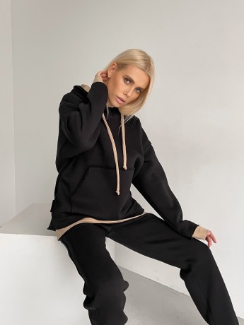 Костюм на флісі з каптуром чорний - Основні контакти 