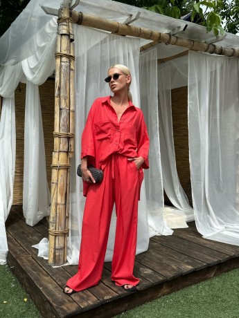 Костюм linen з брюками кораловий - Основні контакти 