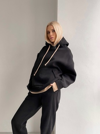 Костюм на флісі з каптуром чорний - Основні контакти 